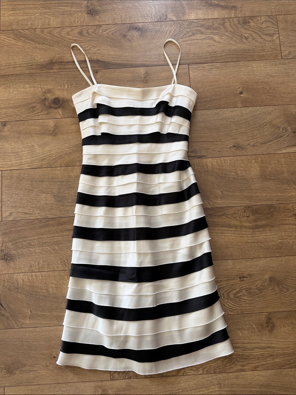 BCBG Black and White Striped A-Line Cocktail Dress